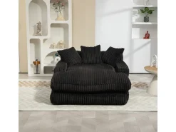Sofá-cama moderno em veludo cotelê, modelo Cloud Couch, com 3 almofadas, sofá de chão individual (preto)