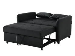 Sofá-cama multifuncional, assento duplo retrátil, encosto ajustável em 3 posições, PU impermeável, preto