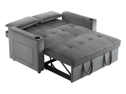 Sofá-cama multifuncional com função de dormir, sofá-cama com suporte para copos e almofadas, cinzento
