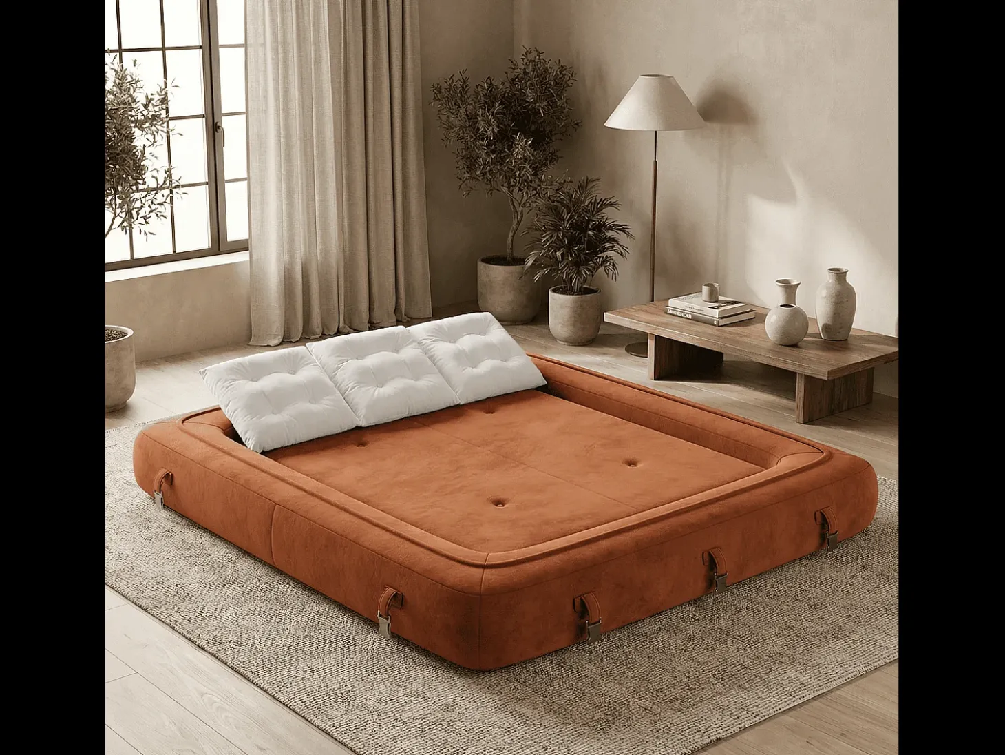 Sofá-cama Okoa 2 lugares - laranja branco