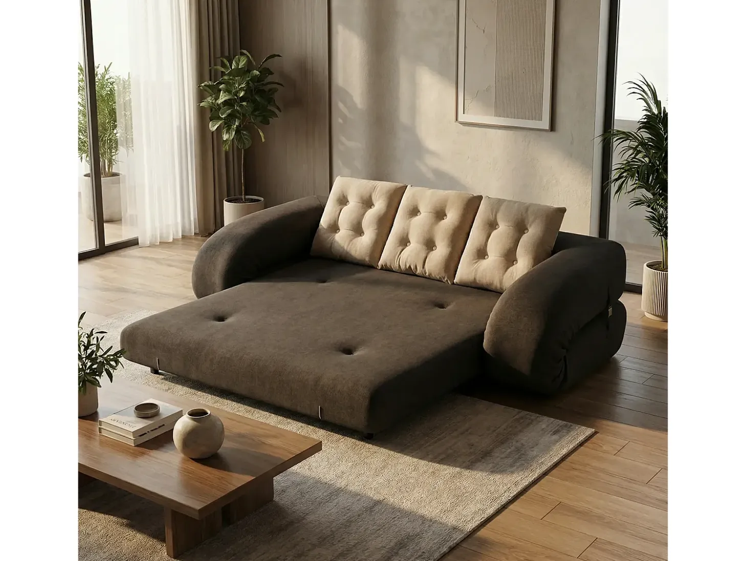 Sofá-cama Okoa 2 lugares - marrom areia