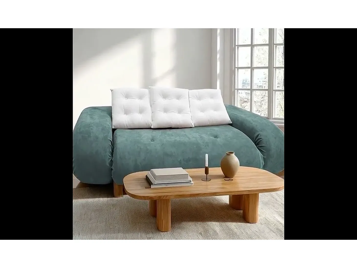 Sofá-cama Okoa 2 lugares - sálvia e branco