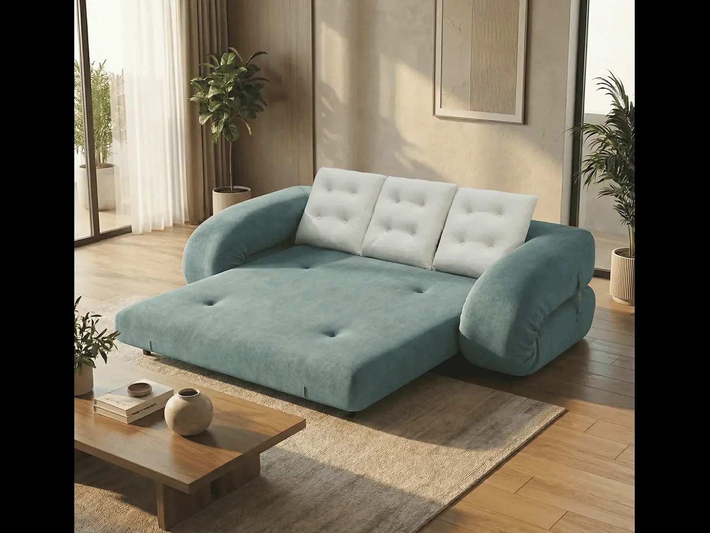 Sofá-cama Okoa 2 lugares - sálvia e branco