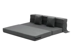 Sofá-Cama Plegável SucceBuy, 3 em 1 com 2 Travesseiros, Cinza Escuro, Queen