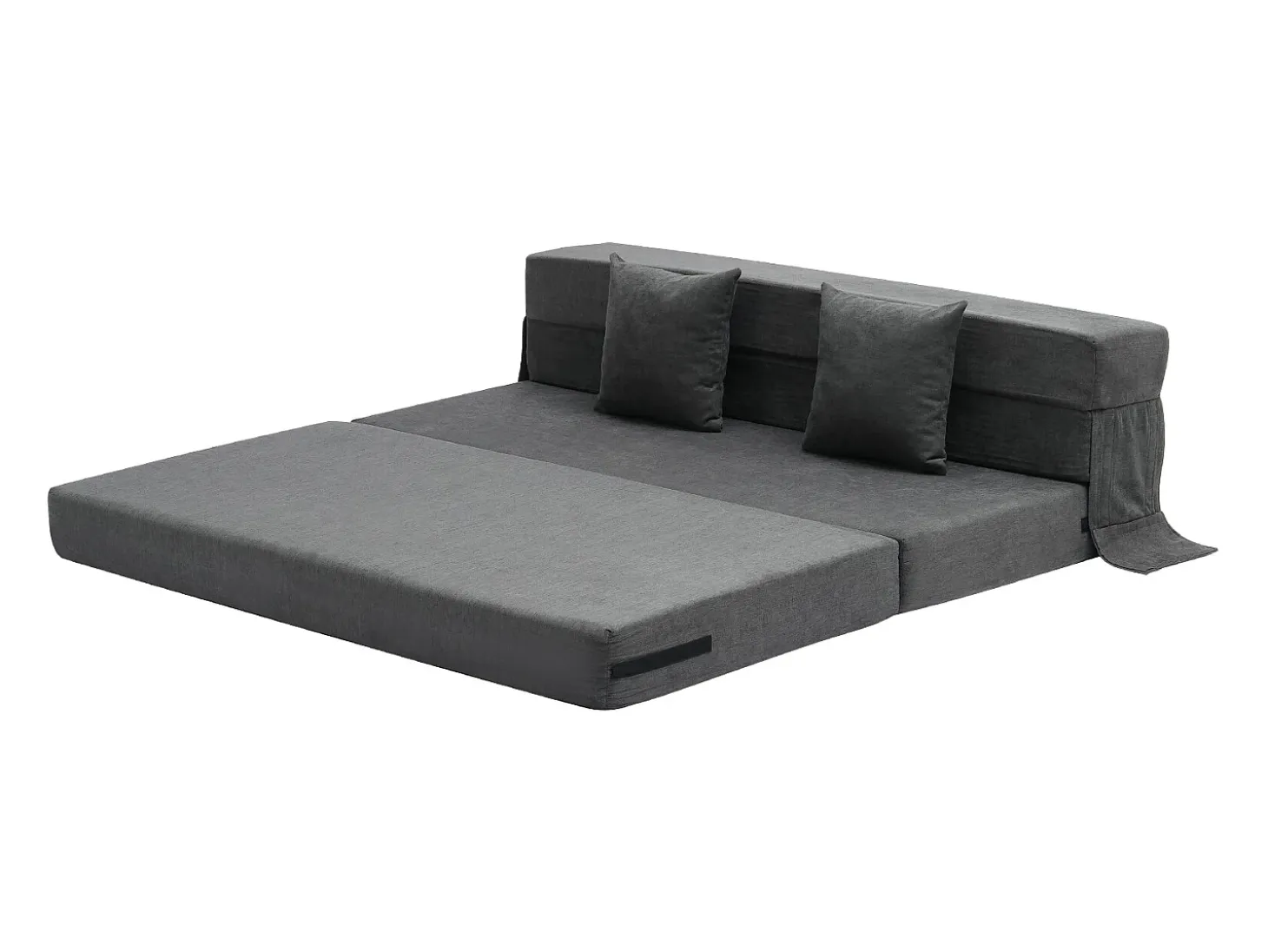 Sofá-Cama Plegável SucceBuy, 3 em 1 com 2 Travesseiros, Cinza Escuro, Queen