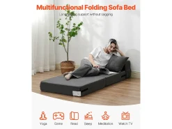 Sofá-Cama Plegável SucceBuy, 3 em 1 Plegável com 2 Travesseiros, Cinza Escuro, Simples