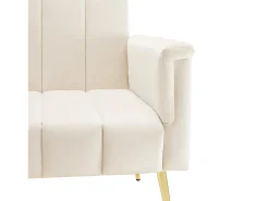 Sofá-cama reto de 2 lugares em veludo bege, encosto e braços dobráveis - 183x76x75cm