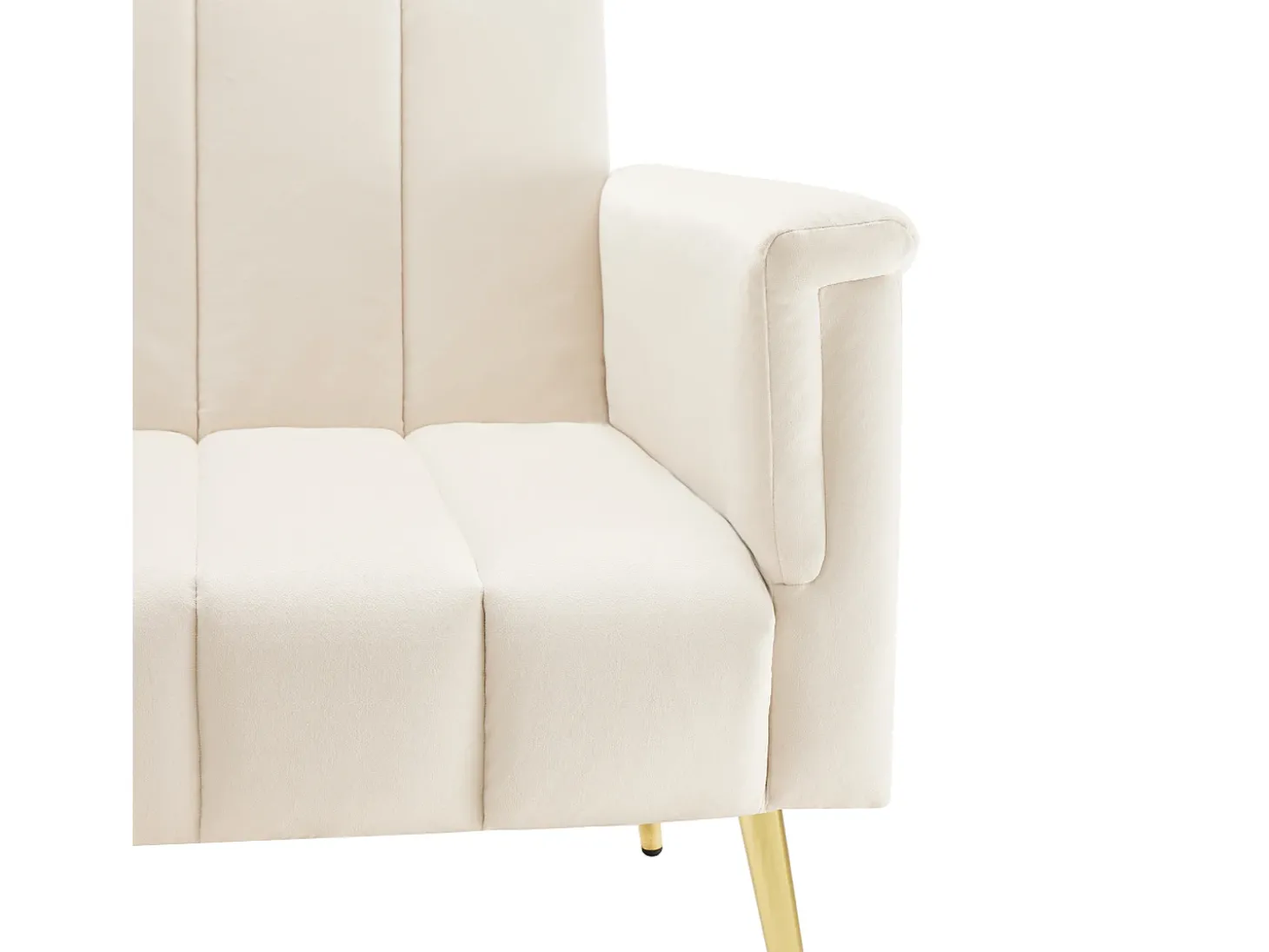 Sofá-cama reto de 2 lugares em veludo bege, encosto e braços dobráveis - 183x76x75cm