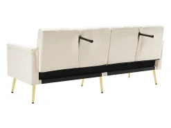 Sofá-cama reto de 2 lugares em veludo bege, encosto e braços dobráveis - 183x76x75cm