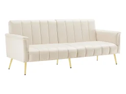 Sofá-cama reto de 2 lugares em veludo bege, encosto e braços dobráveis - 183x76x75cm
