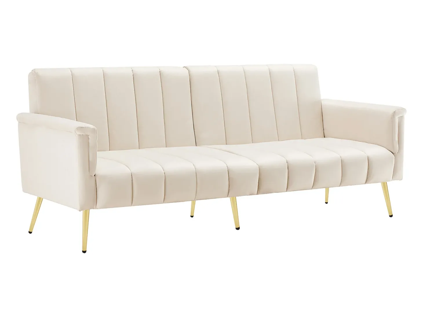 Sofá-cama reto de 2 lugares em veludo bege, encosto e braços dobráveis - 183x76x75cm