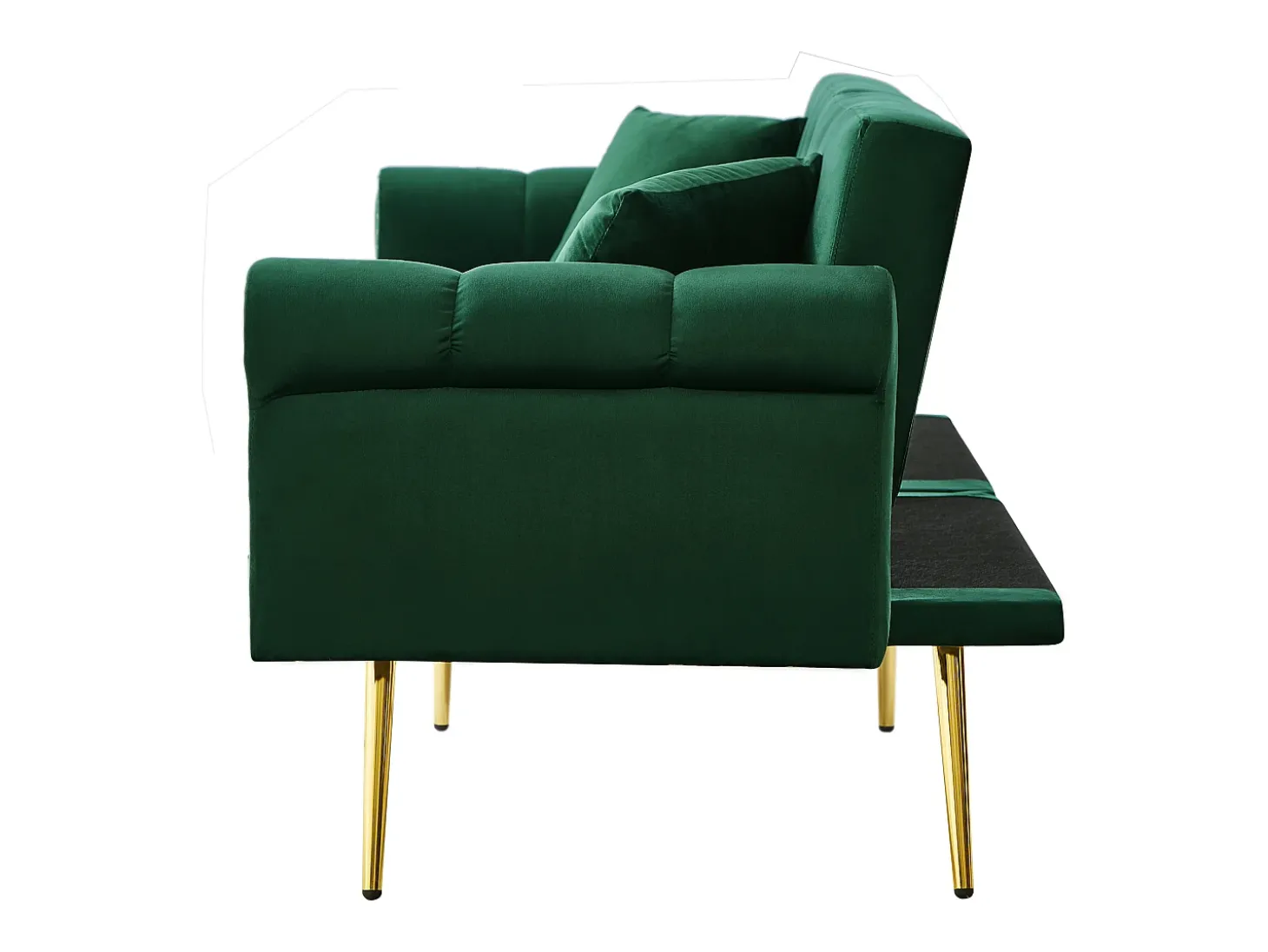 Sofá-cama reto de 2 lugares em veludo verde, encosto rebatível em 3 posições - 173x75x70cm