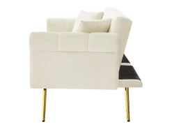 Sofá-cama reto de 2 lugares em veludo bege, encosto rebatível em 3 posições - 173x75x70cm