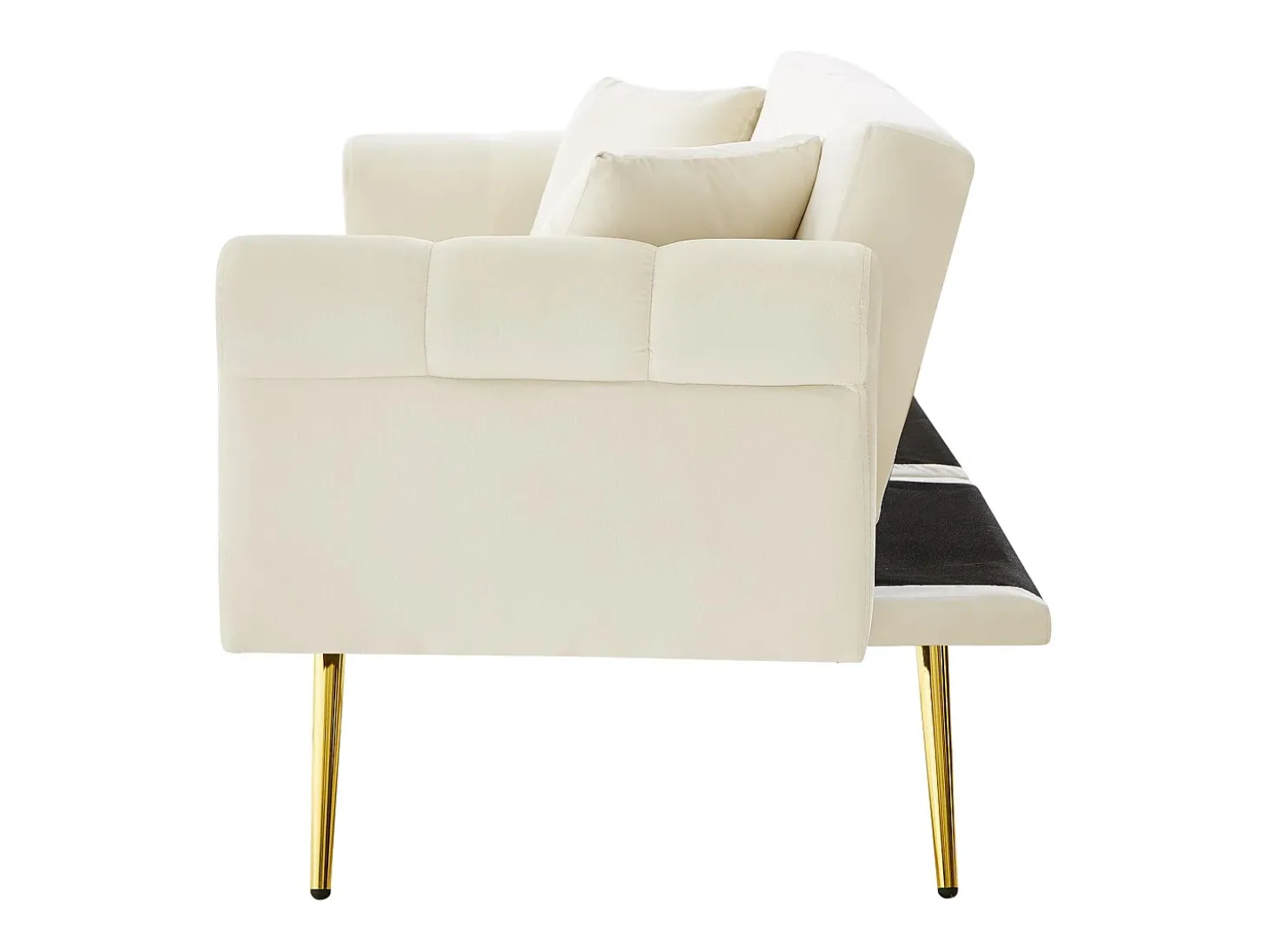 Sofá-cama reto de 2 lugares em veludo bege, encosto rebatível em 3 posições - 173x75x70cm