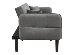 Sofá-cama reto de 2 lugares em veludo cinza com pés de madeira preta, encosto dobrável - 176x78x76cm