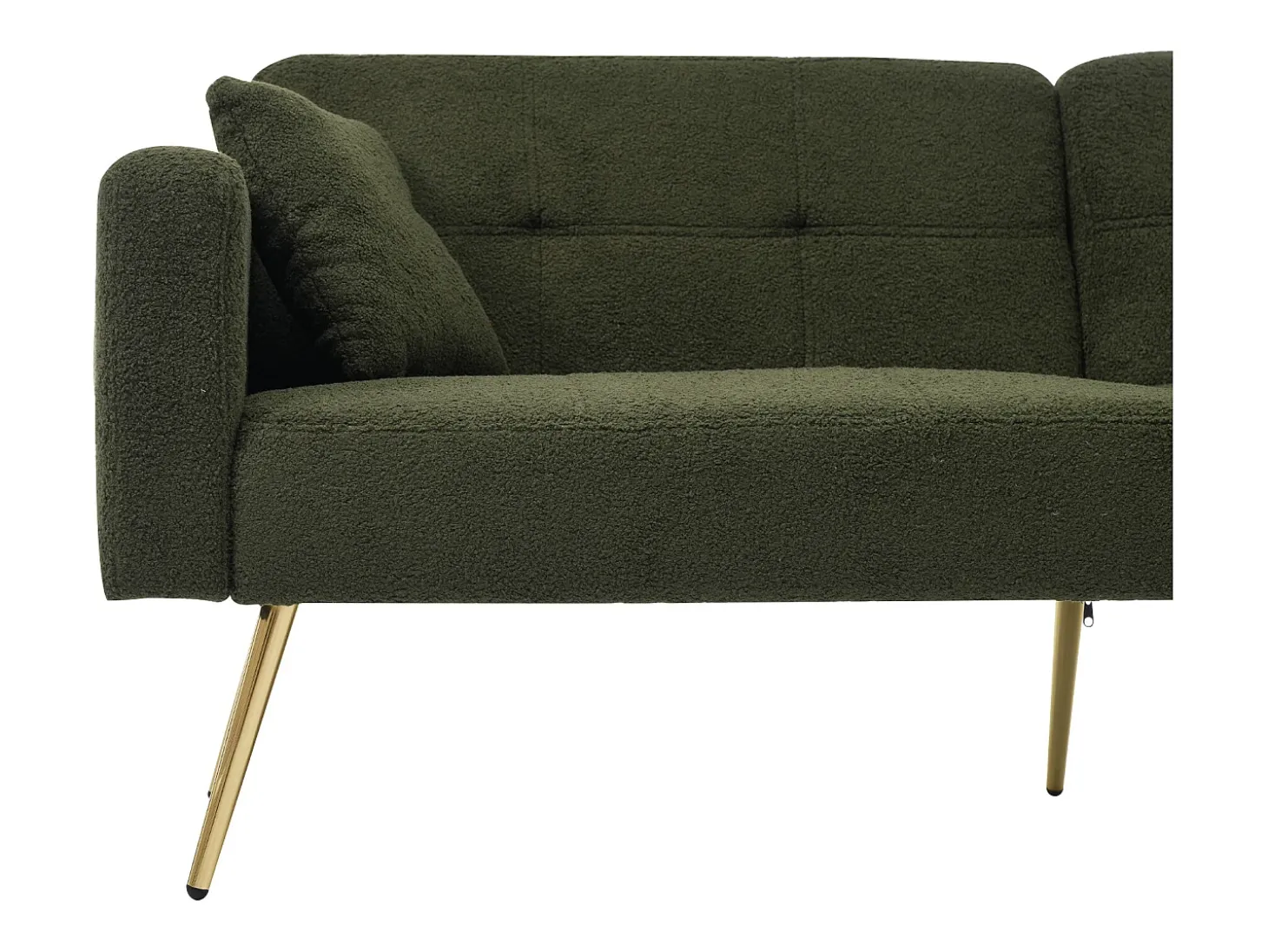 Sofá-cama reto de 2 lugares em sherpa verde, encosto dobrável em 3 posições - 175x64x72cm