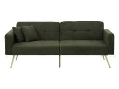 Sofá-cama reto de 2 lugares em sherpa verde, encosto dobrável em 3 posições - 175x64x72cm