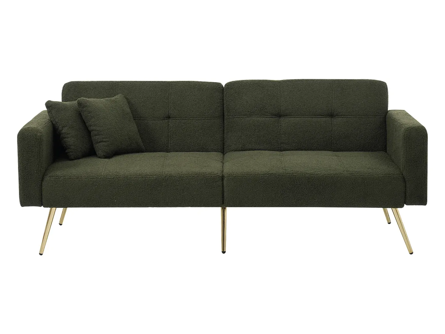 Sofá-cama reto de 2 lugares em sherpa verde, encosto dobrável em 3 posições - 175x64x72cm