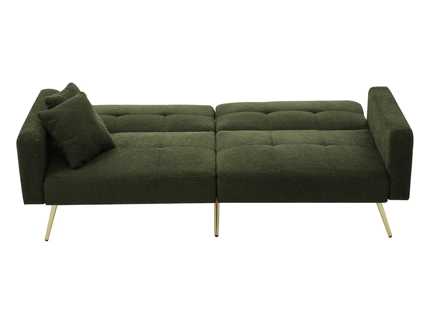 Sofá-cama reto de 2 lugares em sherpa verde, encosto dobrável em 3 posições - 175x64x72cm