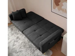 Sofá-cama reto de 2 lugares em sherpa cinza, encosto dobrável em 3 posições - 175x64x72cm