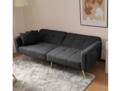 Sofá-cama reto de 2 lugares em sherpa cinza, encosto dobrável em 3 posições - 175x64x72cm