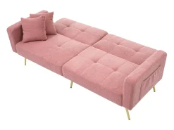 Sofá-cama reto de 2 lugares em sherpa rosa, encosto dobrável em 3 posições - 175x64x72cm
