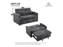 Sofá-cama retrátil - 100 x 160 cm - casal com encosto regulável + com porta + copa e almofadas - cinzento