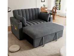 Sofá-cama retrátil - 100 x 160 cm - casal com encosto regulável + com porta + copa e almofadas - cinzento