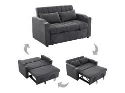 Sofá-cama retrátil - 100 x 160 cm - casal com encosto regulável + com porta + copa e almofadas - cinzento