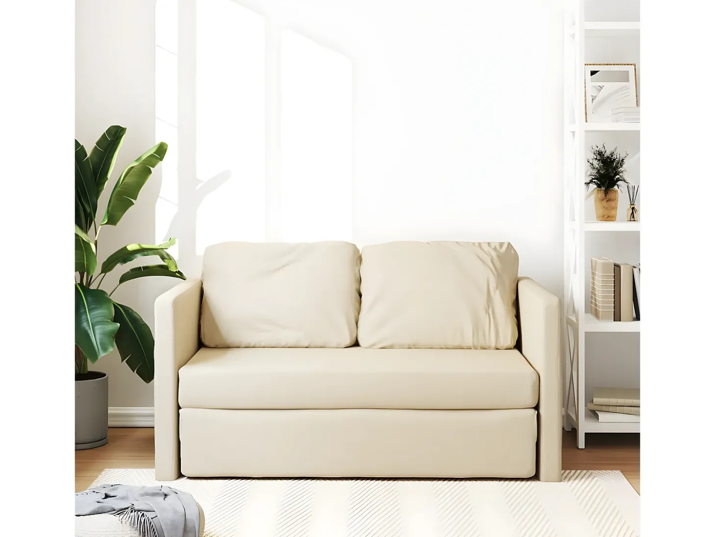 Sofá-cama sem pés 112x174x55 cm tecido cor creme PT794418