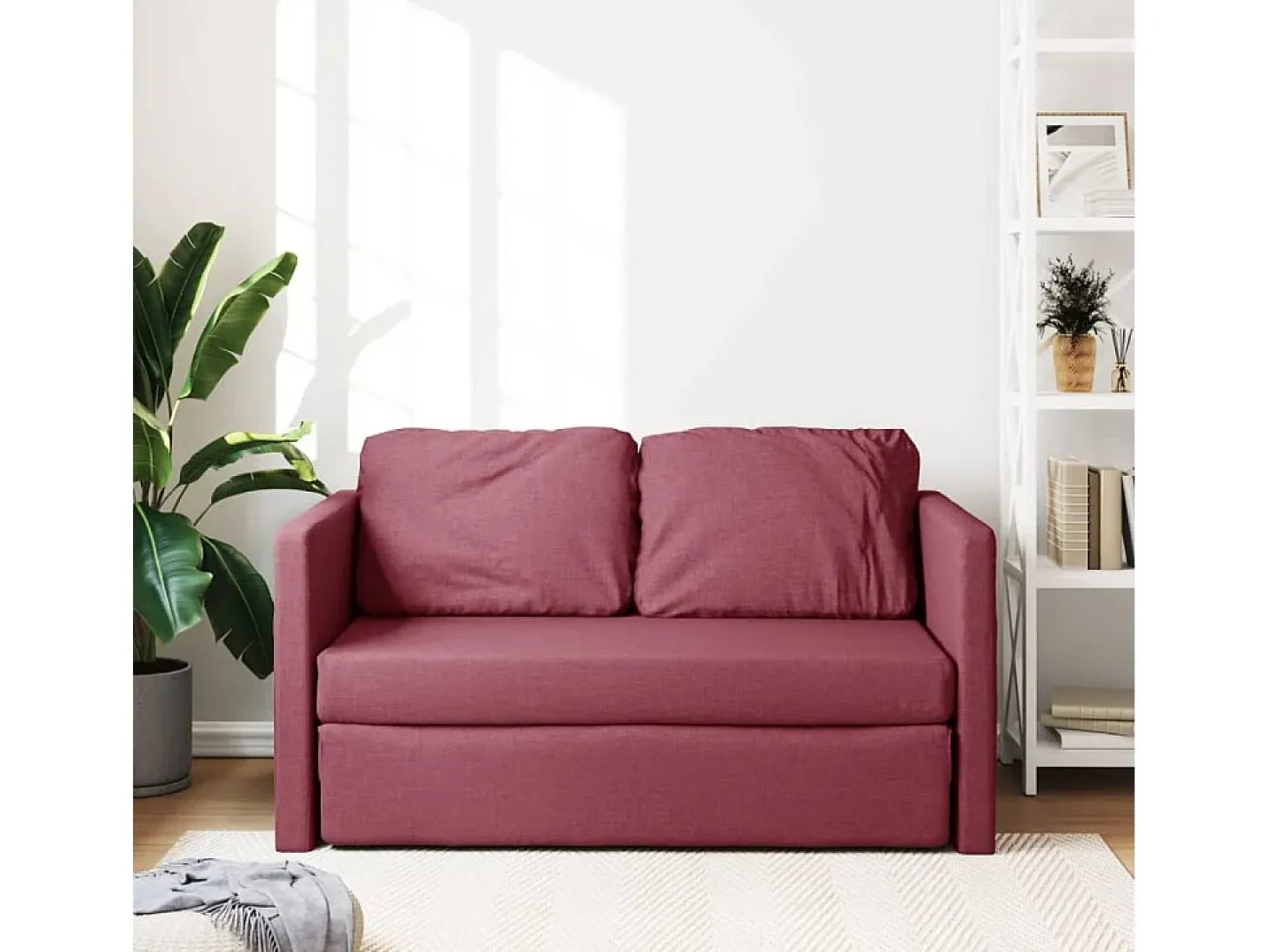 Sofá-cama sem pés 112x174x55 cm tecido vermelho tinto PT454887