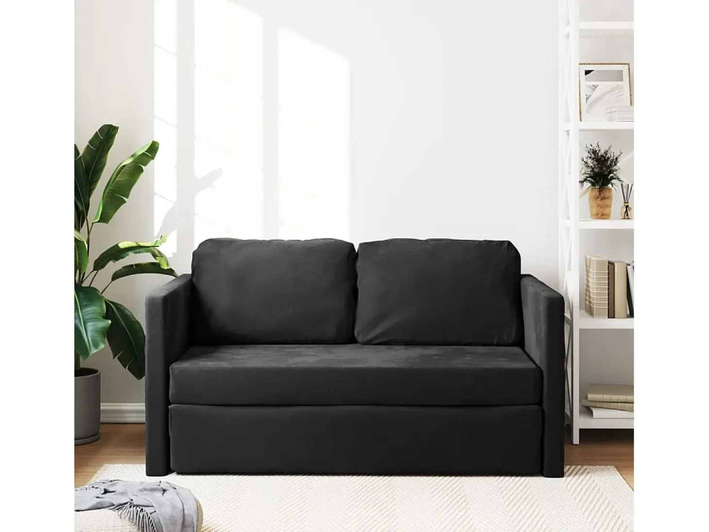 Sofá-cama sem pés 122x204x55 cm veludo preto PT572430