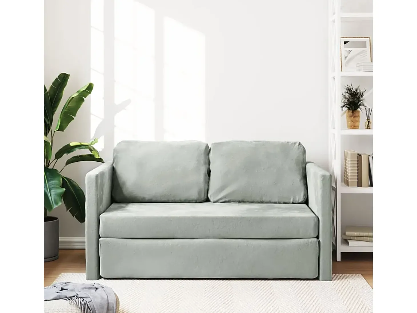 Sofá-cama sem pés 122x204x55 cm veludo cinzento-claro PT691245