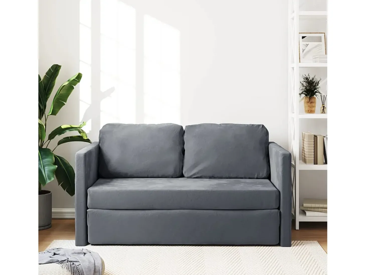 Sofá-cama sem pés 122x204x55 cm veludo cinzento-escuro PT648462