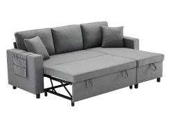 Sofá-cama, sofá em forma de L, bolsa para copos, intercambiável esquerda/direita, cinzento escuro