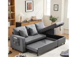 Sofá-cama, sofá em forma de L, bolsa para copos, intercambiável esquerda/direita, cinzento escuro