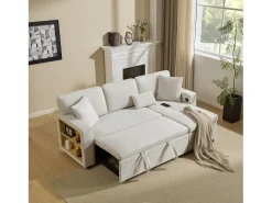 Sofá-cama 215x133x85 cm - com porta USB - com armazenamento - com função de cama - Bege