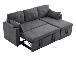 Sofás com função de dormir, sofás em L, móveis estofados, sofás, espreguiçadeiras com porta-copos,Preto