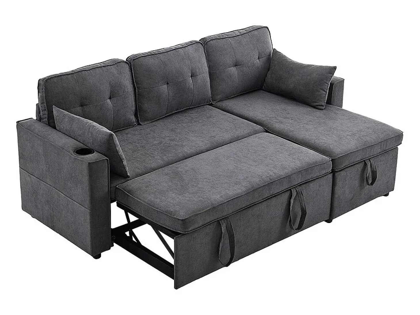 Sofás com função de dormir, sofás em L, móveis estofados, sofás, espreguiçadeiras com porta-copos,Preto