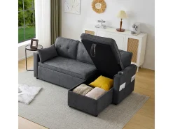 Sofás com função de dormir, sofás em L, móveis estofados, sofás, espreguiçadeiras com porta-copos,Preto