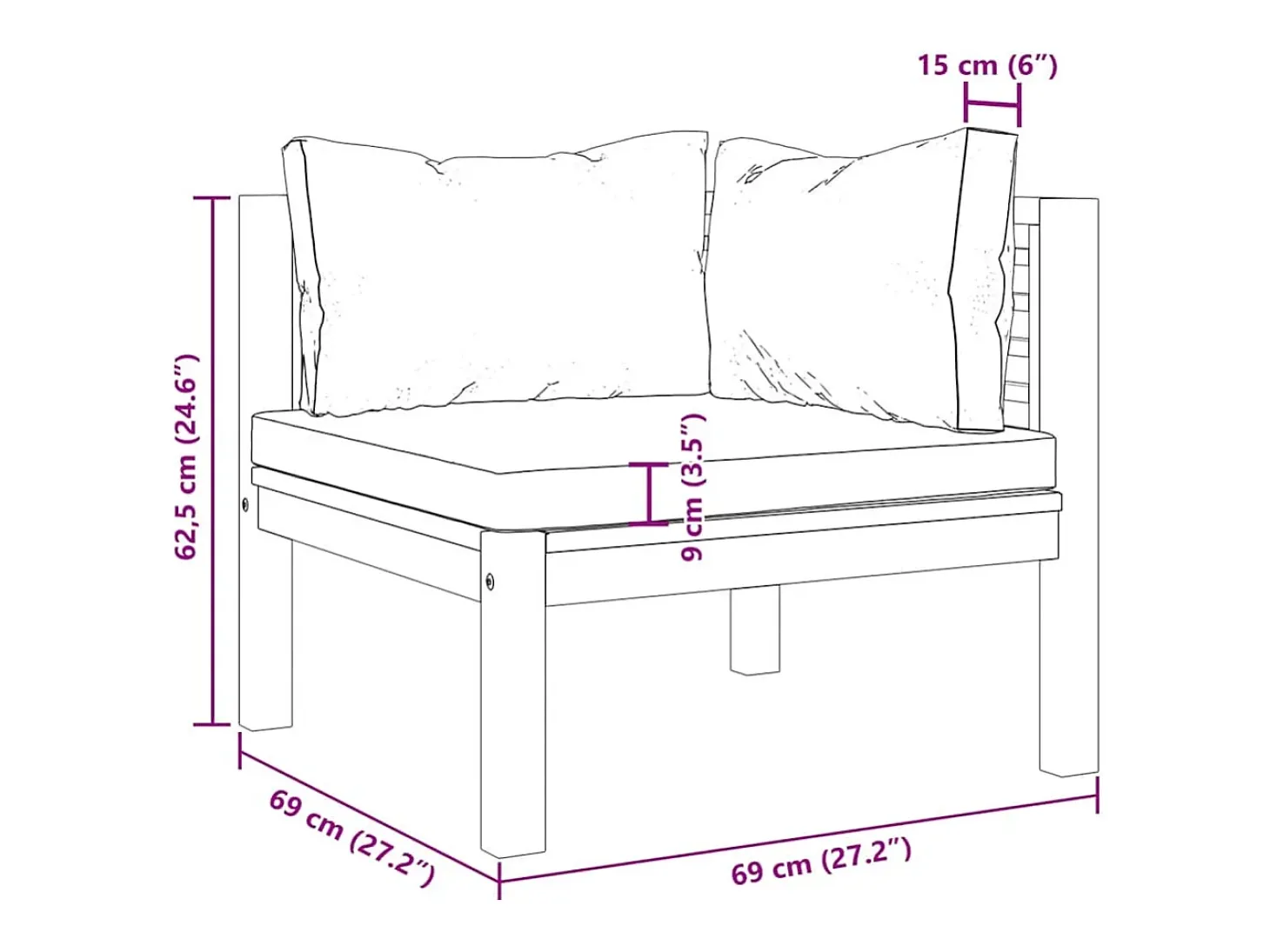 Sofás de canto 2pcs c/ almofadões cinzento-escuro acácia maciça