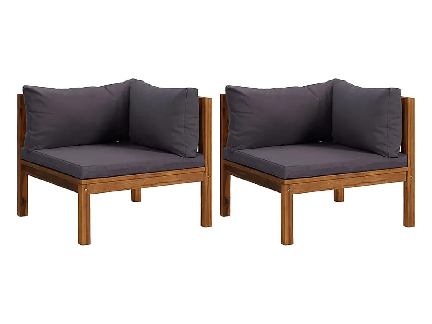 Sofás de canto 2pcs c/ almofadões cinzento-escuro acácia maciça