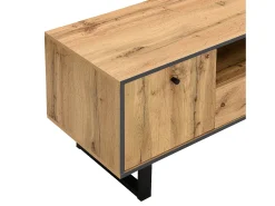 Suporte baixo para TV, suporte para TV LED de 190 cm, com divisória de vidro, compartimentos e gaveta, acabamento em madeira industrial.