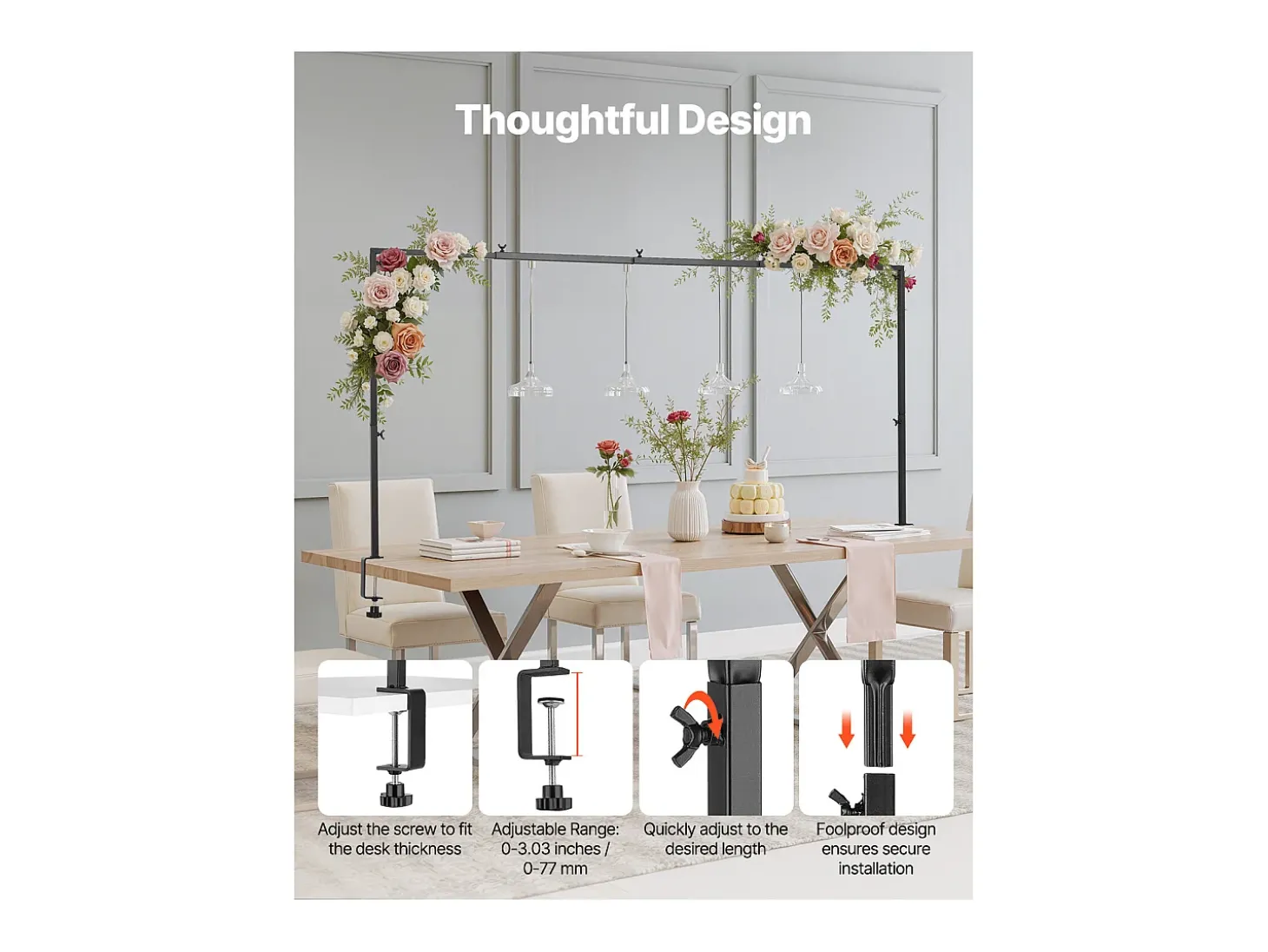 Suporte de Haste de Mesa SucceBuy com Pinças, Suporte de Arco de Mesa, Altura Ajustável 33-107 cm Comprimento Ajustável 71.1-249 cm, Quadro de Arco de Metal
