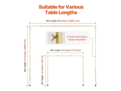 Suporte de Haste de Mesa SucceBuy com Pinças, Suporte de Arco de Mesa, Altura Ajustável 33-107 cm Comprimento Ajustável 71.12-249 cm, Quadro de Arco de Metal