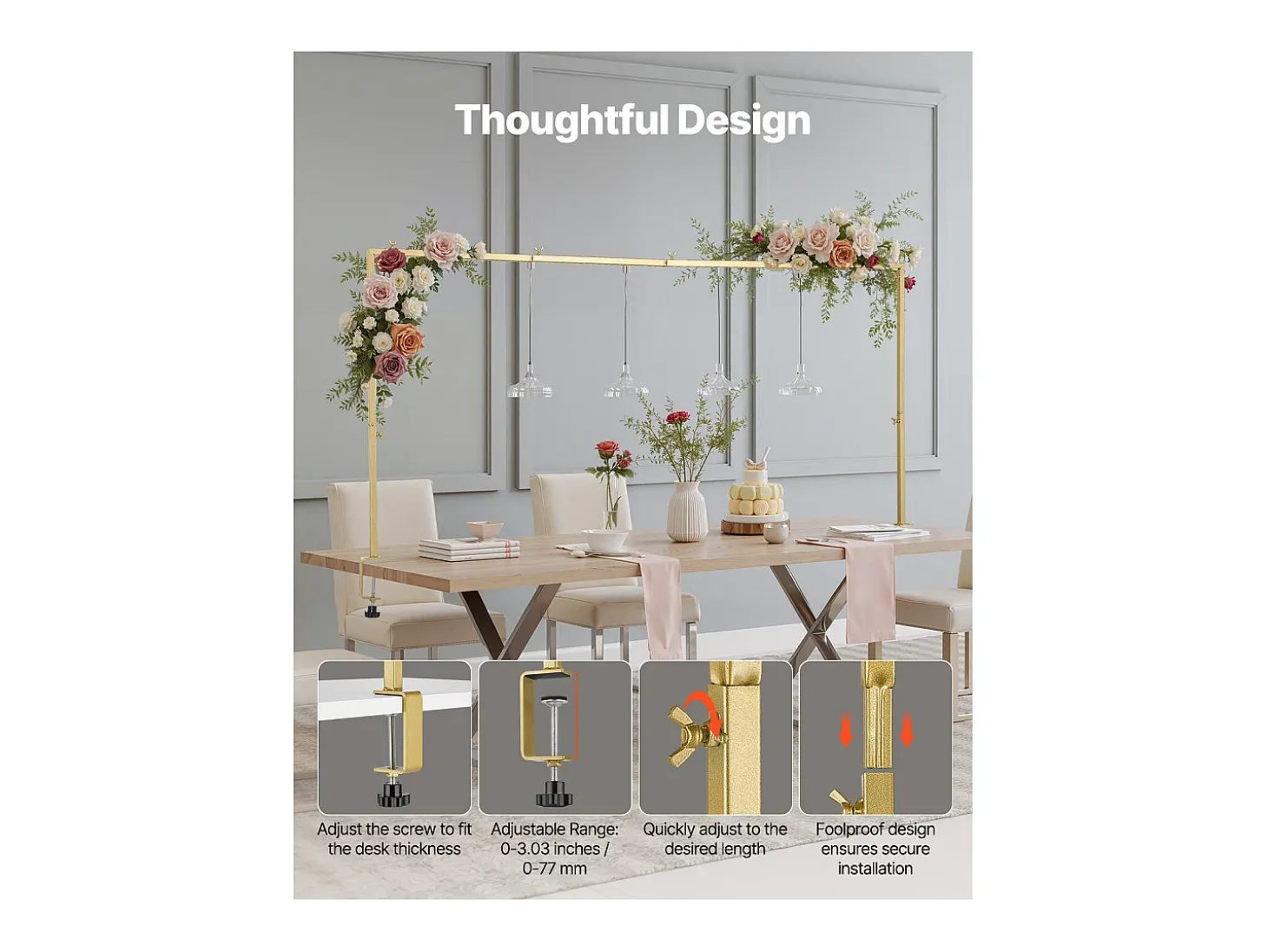 Suporte de Haste de Mesa SucceBuy com Pinças, Suporte de Arco de Mesa, Altura Ajustável 33-107 cm Comprimento Ajustável 71.12-249 cm, Quadro de Arco de Metal