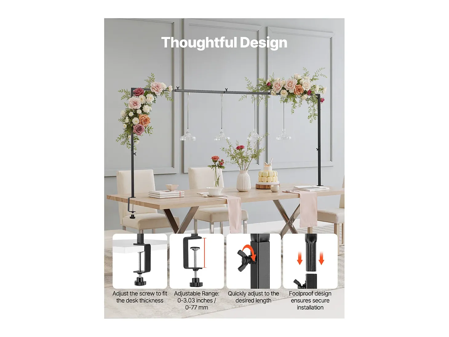 Suporte de Haste de Mesa SucceBuy com Pinças, Suporte de Arco de Mesa, 2 PCS, Altura Ajustável 33-106.7 cm Comprimento Ajustável 71.1-249 cm, Quadro de Arco