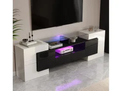 Suporte de TV - 200 x 35 x 60 cm - com LEDs + superfície de vidro - aglomerado - branco