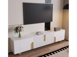 Suporte de TV - 180 x 40 x 44 cm - com 4 portas - pés esféricos - Aglomerado + MDF - branco