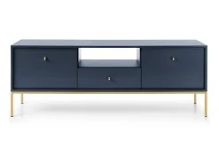 Suporte de TV 2 portas e 1 gaveta com pés de metal dourado, 154x56 cm
